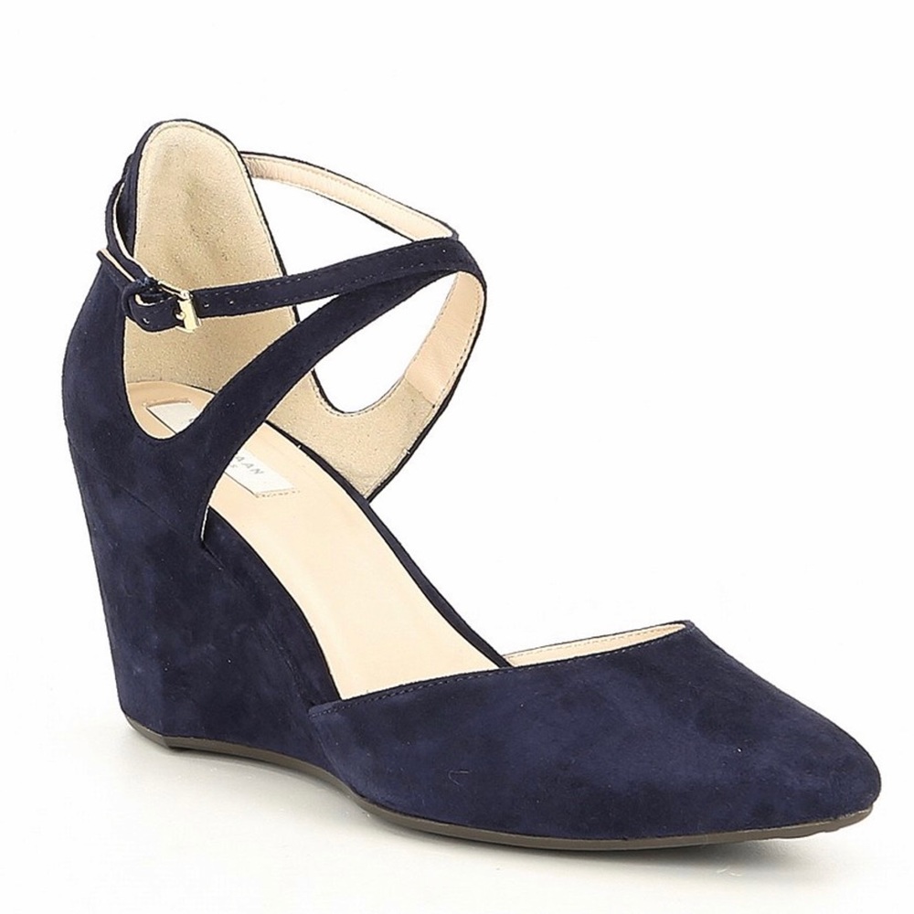 Cole Haan / 8.5 / suede / pointed toe wedge / navy